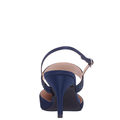 Trista Navy Satin Sling Back Mid-Heel Pumps | Nina Shoes