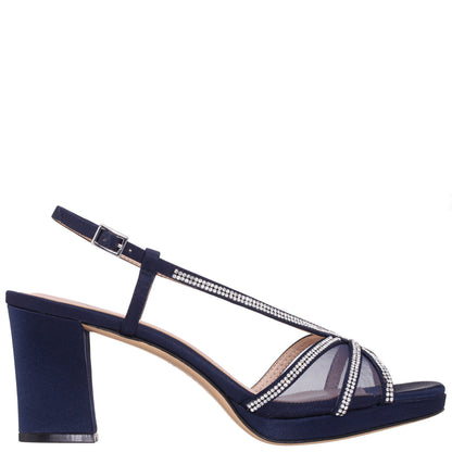 Bonney Navy Satin Block-Heel Platform Sandals | Nina Shoes