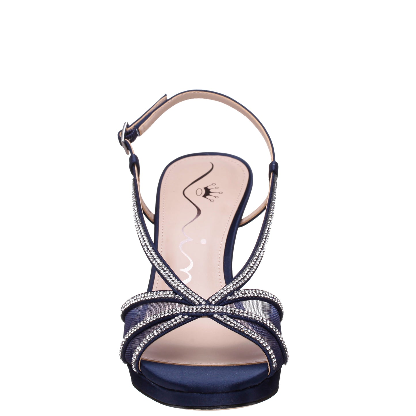 Bonney Navy Satin Block-Heel Platform Sandals | Nina Shoes