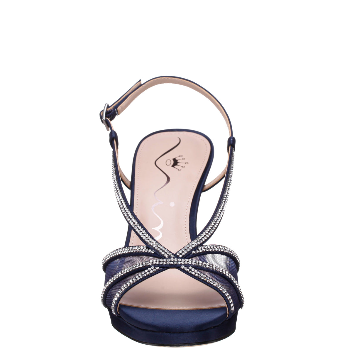 Bonney Navy Satin Block-Heel Platform Sandals | Nina Shoes
