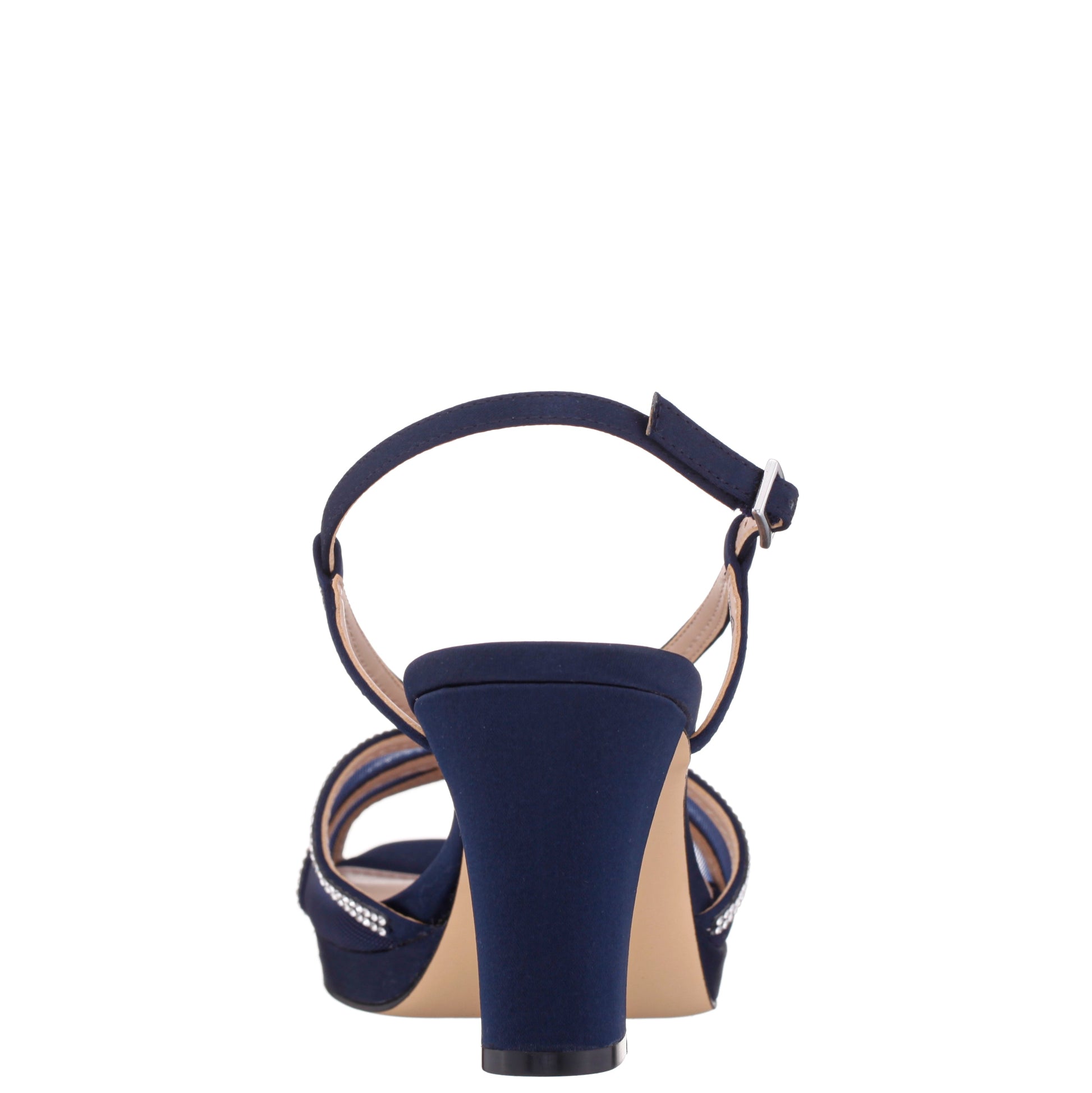 Bonney Navy Satin Block-Heel Platform Sandals | Nina Shoes