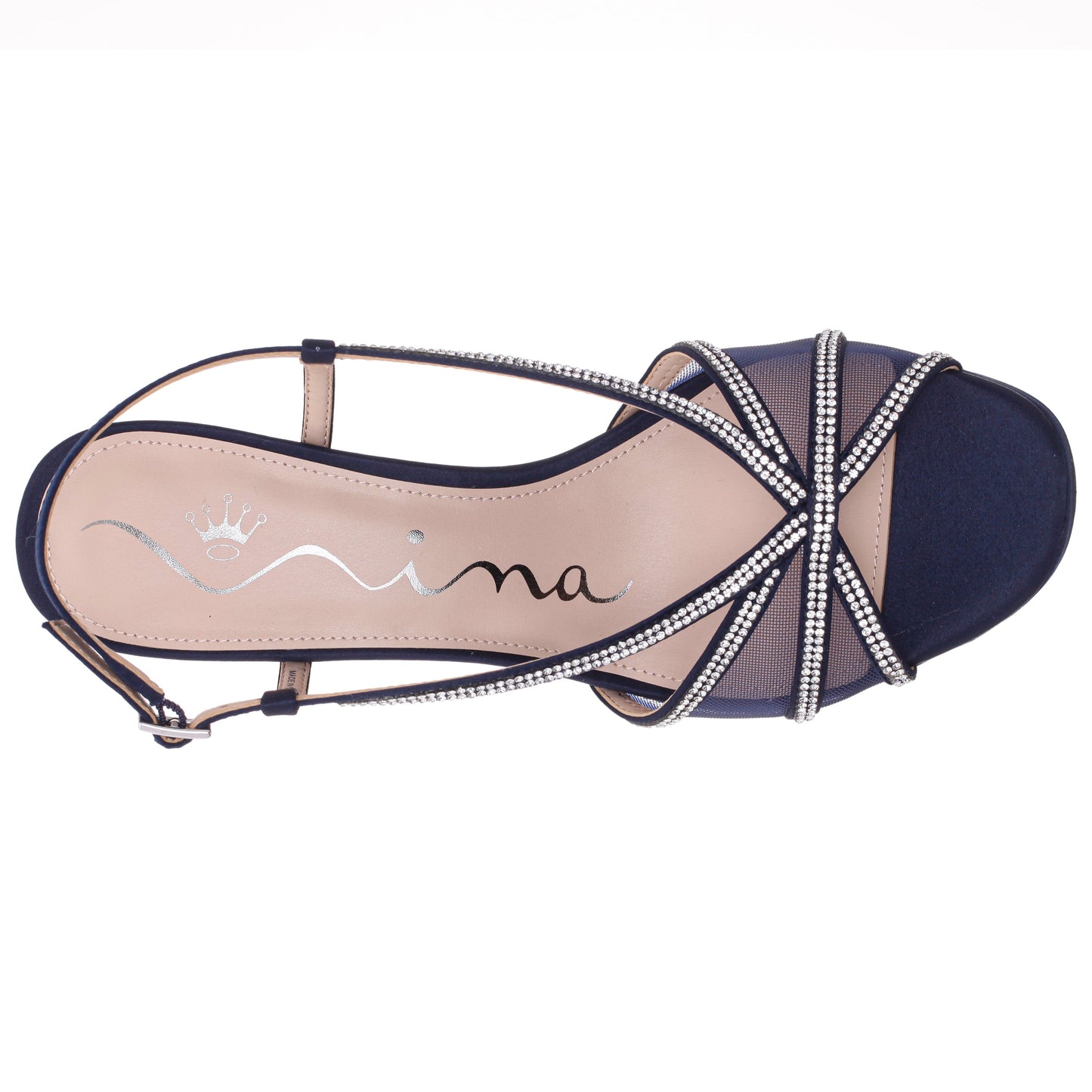 Bonney Navy Satin Block-Heel Platform Sandals | Nina Shoes