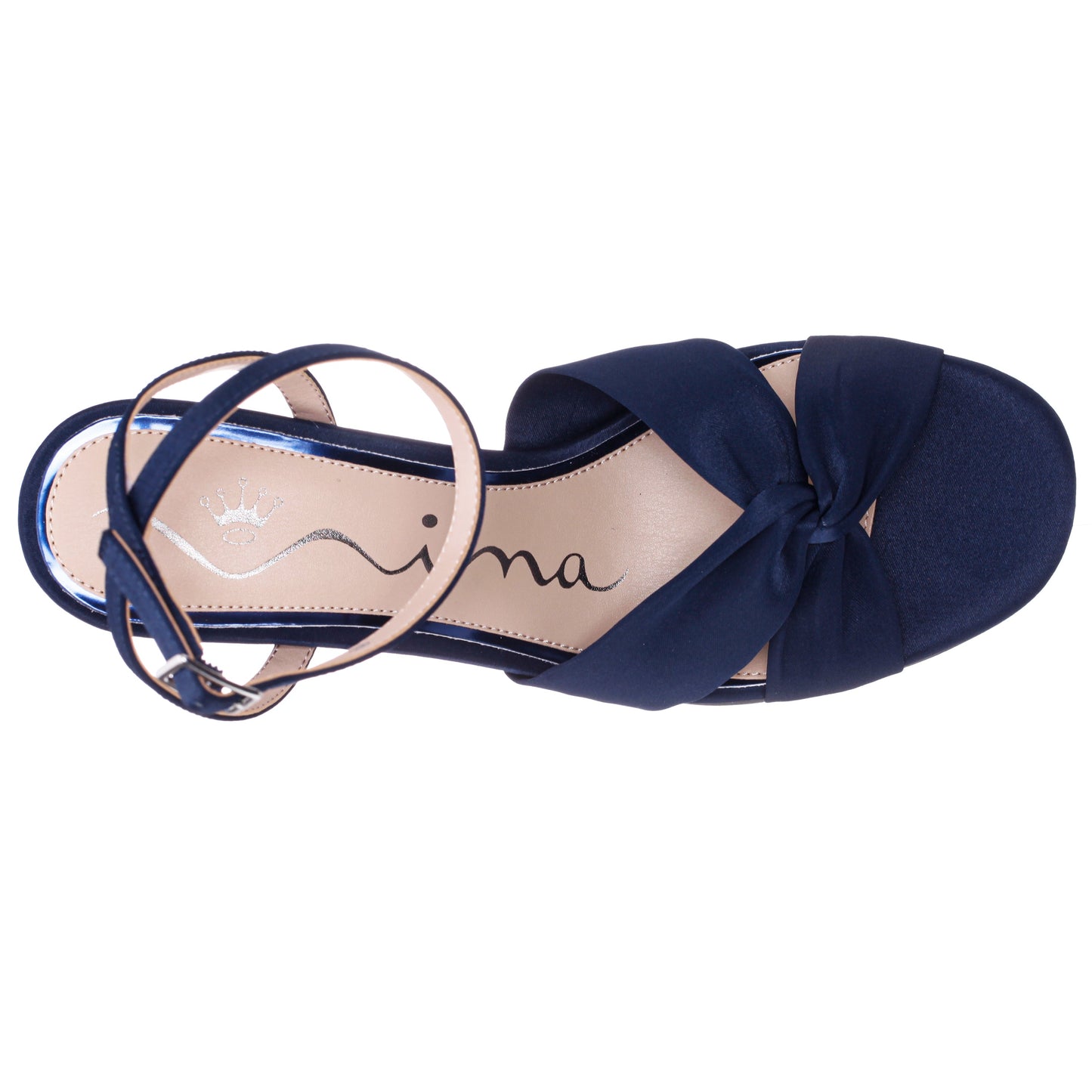 Ashley Navy Satin Block-Heel Sandals | Nina Shoes