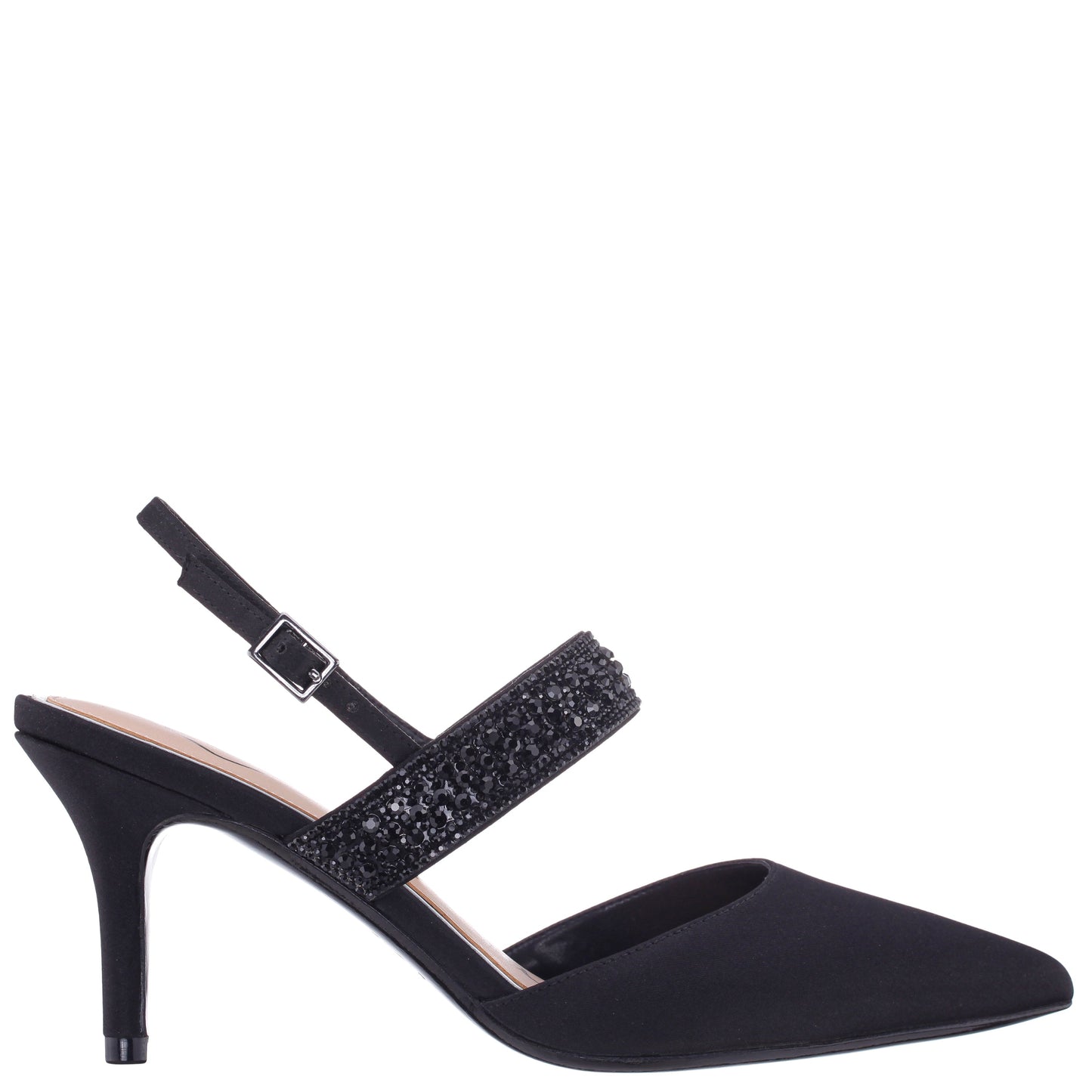 Trista Black Satin Sling Back Mid-Heel Pumps | Nina Shoes