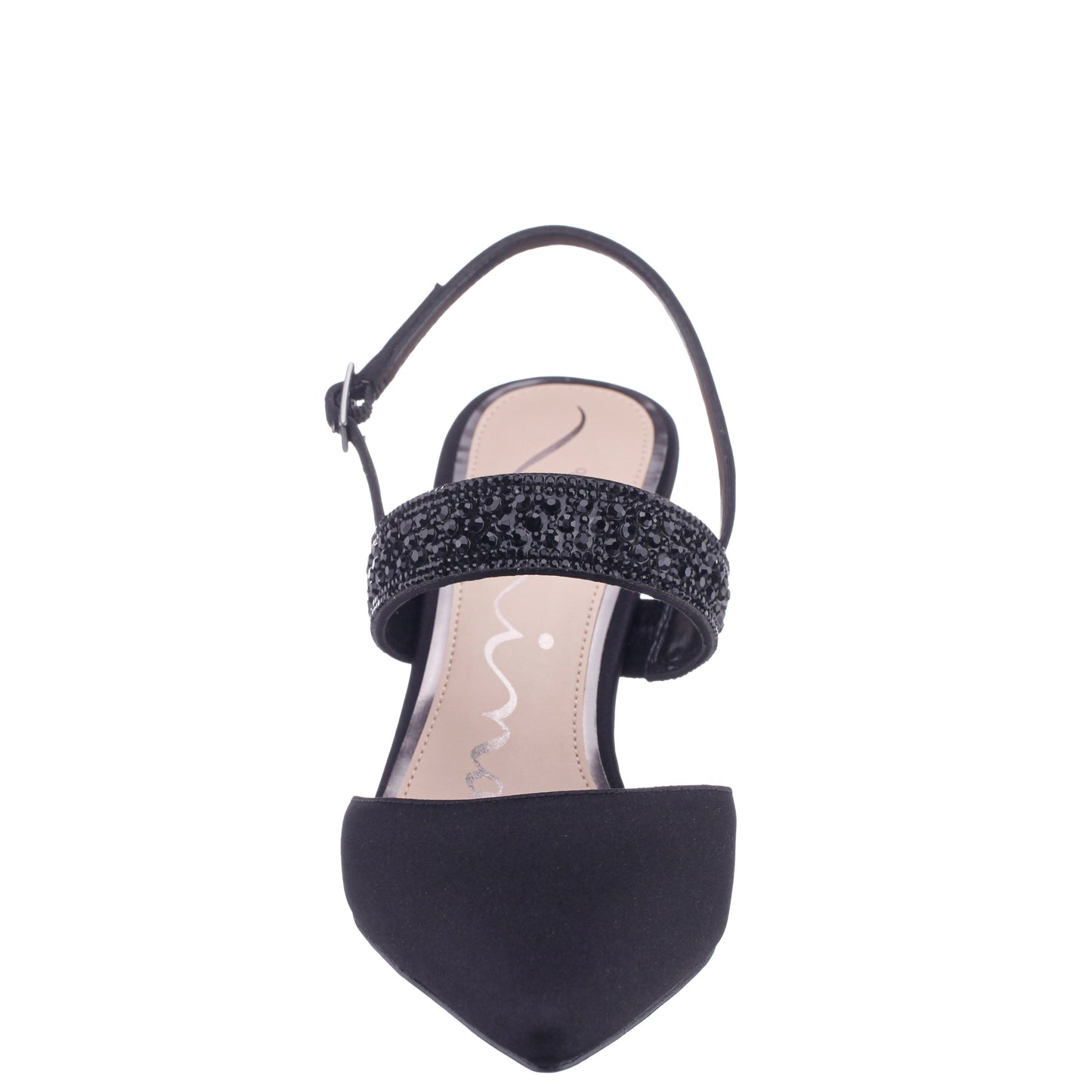Trista Black Satin Sling Back Mid-Heel Pumps | Nina Shoes