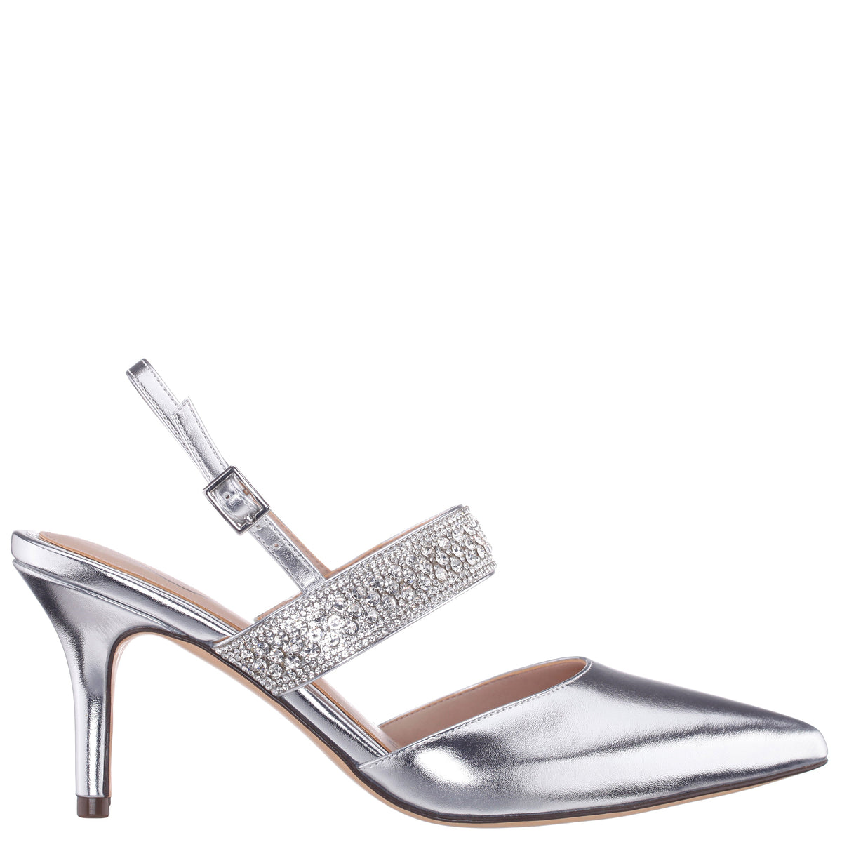 Trista Silver Metallic Sling Back Mid-Heel Pumps | Nina Shoes
