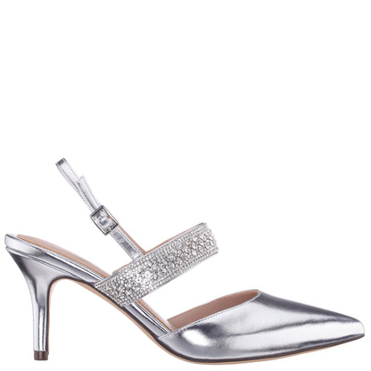 Trista Silver Metallic Sling Back Mid-Heel Pumps | Nina Shoes