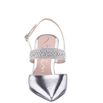 Trista Silver Metallic Sling Back Mid-Heel Pumps | Nina Shoes