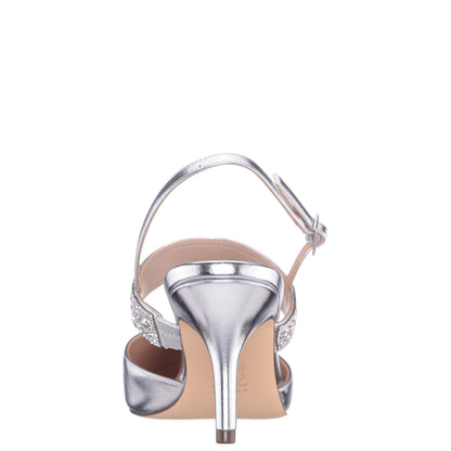 Trista Silver Metallic Sling Back Mid-Heel Pumps | Nina Shoes