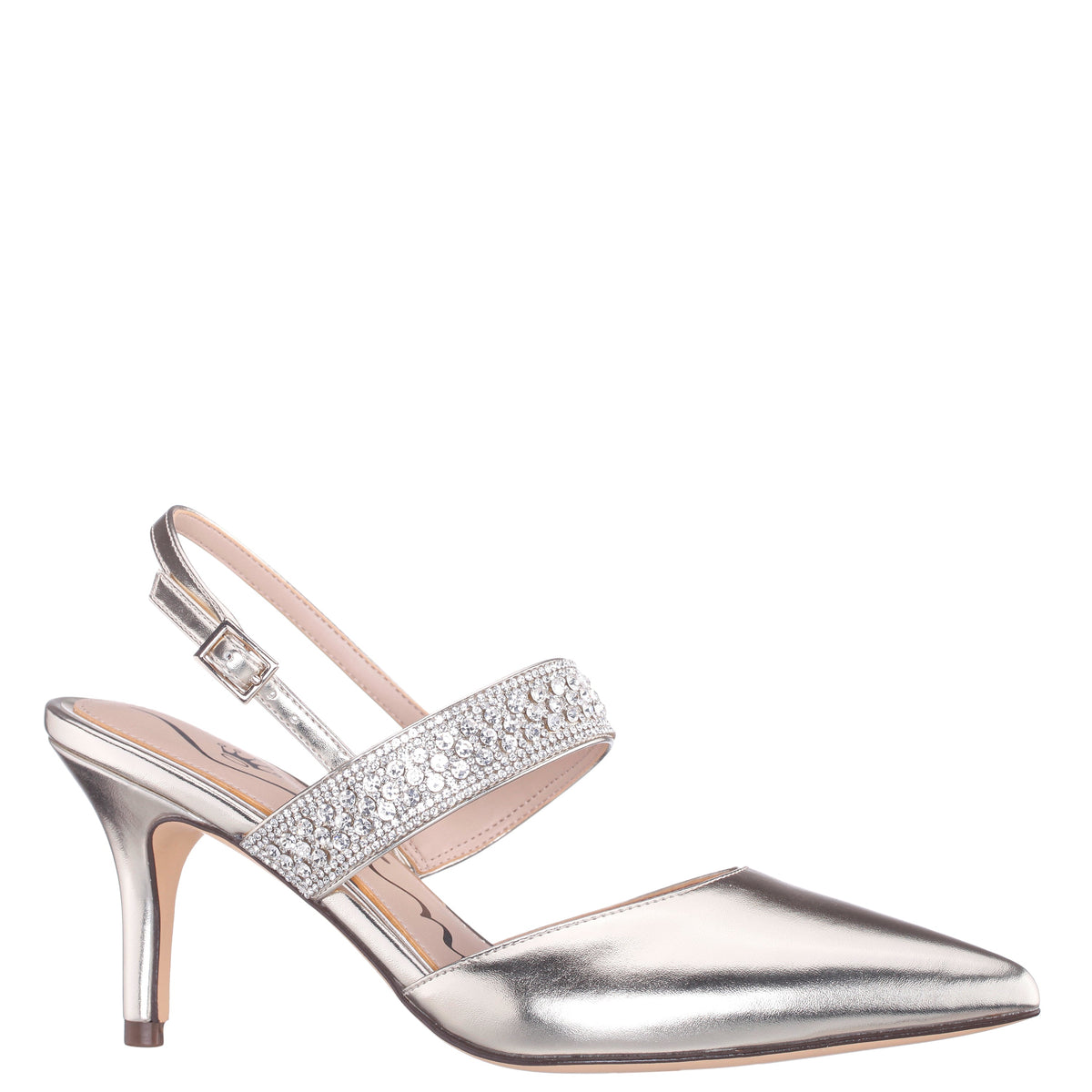 Trista Platino Metallic Sling Back Mid-Heel Pumps | Nina Shoes