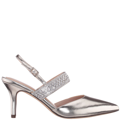 Trista Platino Metallic Sling Back Mid-Heel Pumps | Nina Shoes