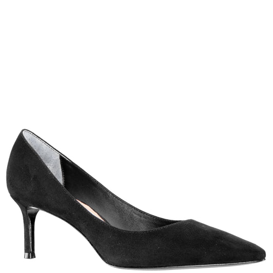 Nina60 True Black Suedette Mid-Heel Classic Pump | Nina Shoes