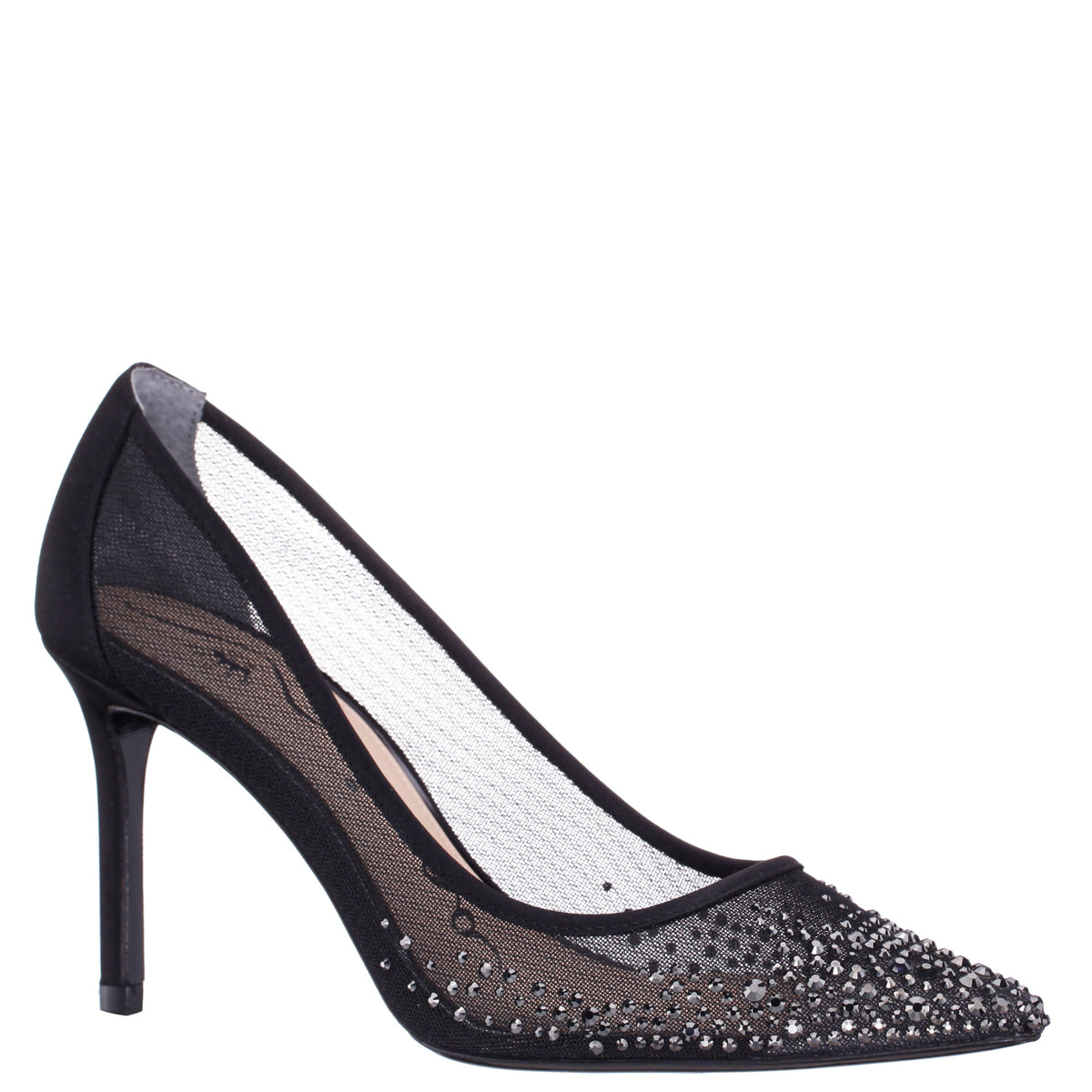 Nalia Black Mesh with Faceted Crystals High-Heel Pumps | Nina Shoes