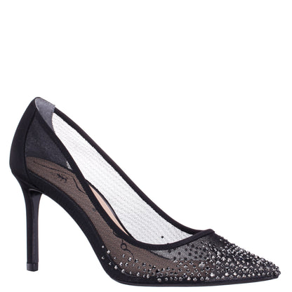 Nalia Black Mesh with Faceted Crystals High-Heel Pumps | Nina Shoes