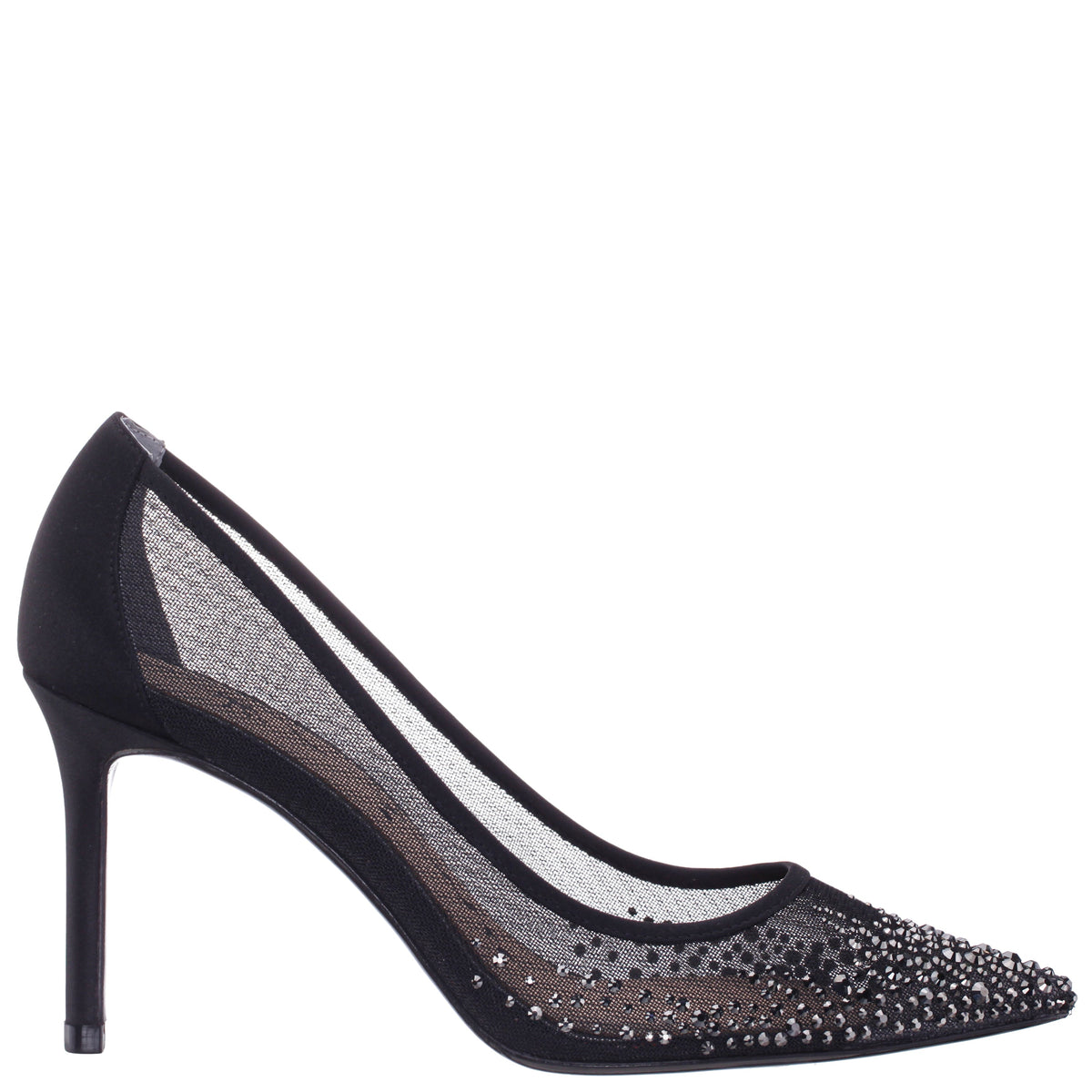 Nalia Black Mesh with Faceted Crystals High-Heel Pumps | Nina Shoes