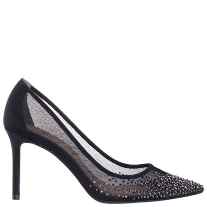 Nalia Black Mesh with Faceted Crystals High-Heel Pumps | Nina Shoes