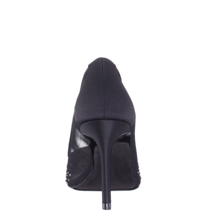 Nalia Black Mesh with Faceted Crystals High-Heel Pumps | Nina Shoes