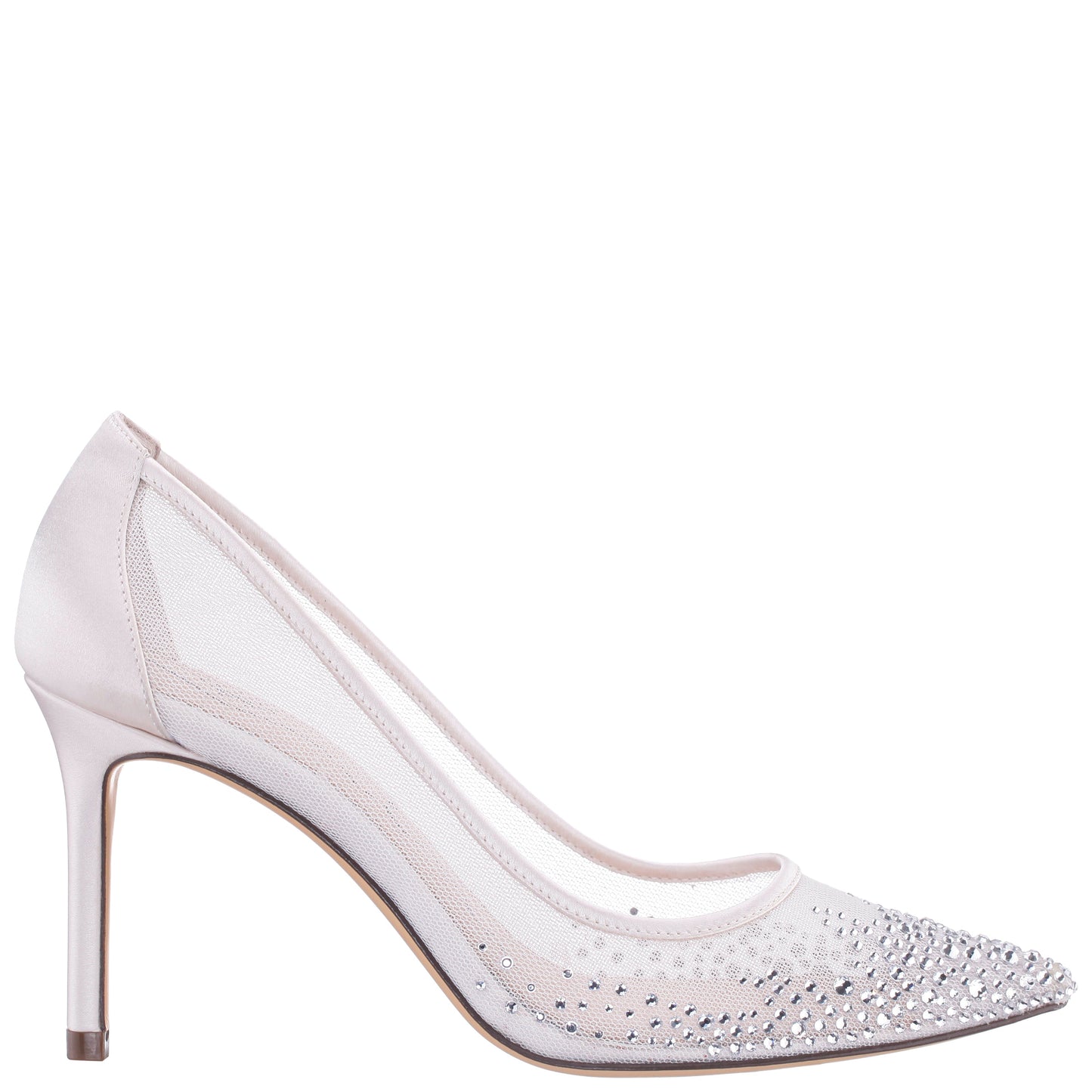 Nalia White Mesh with Faceted Crystals High-Heel Pumps | Nina Shoes