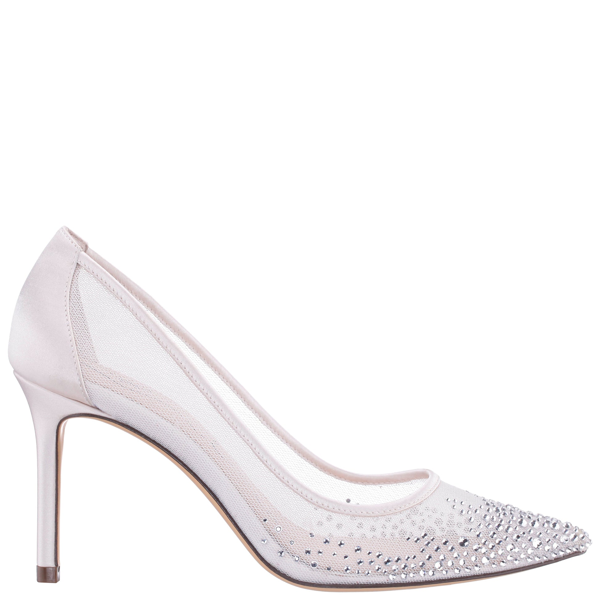 Nalia White Mesh with Faceted Crystals High-Heel Pumps | Nina Shoes