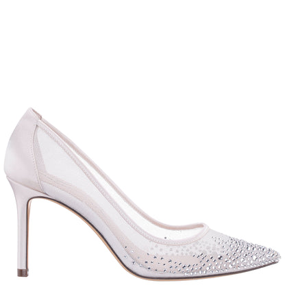 Nalia White Mesh with Faceted Crystals High-Heel Pumps | Nina Shoes