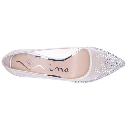 Nalia White Mesh with Faceted Crystals High-Heel Pumps | Nina Shoes