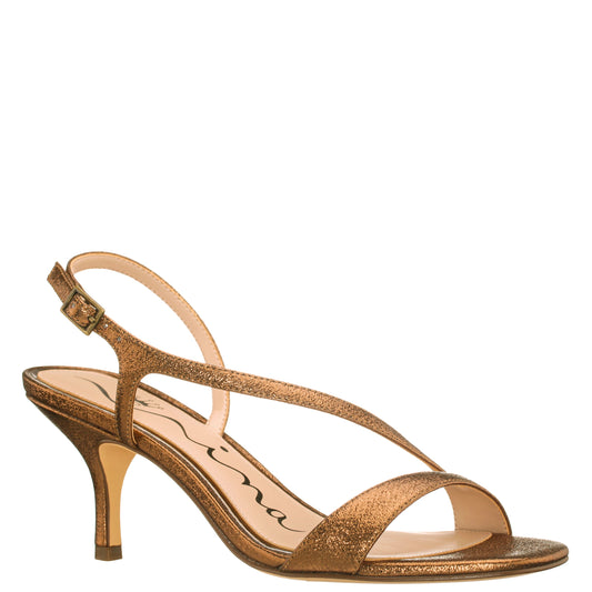 Bubbles Brown Textured Metallic Mid-Heel Sandal | Nina Shoes