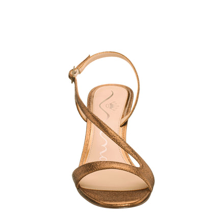 Bubbles Brown Textured Metallic Mid-Heel Sandal | Nina Shoes