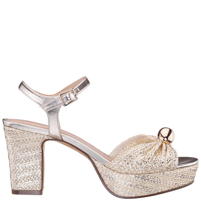 Fancey Gold Sandal Mid-Heel Platform | Nina Shoes