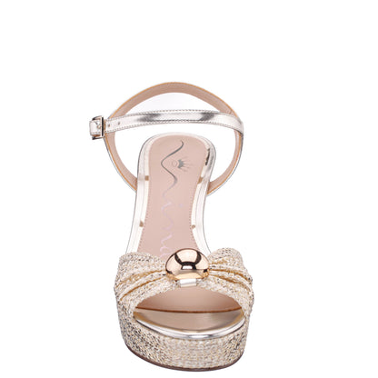 Fancey Gold Sandal Mid-Heel Platform | Nina Shoes