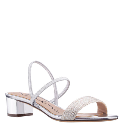 Gessica Silver Metallic Straw Block Heel Sandal | Nina Shoes