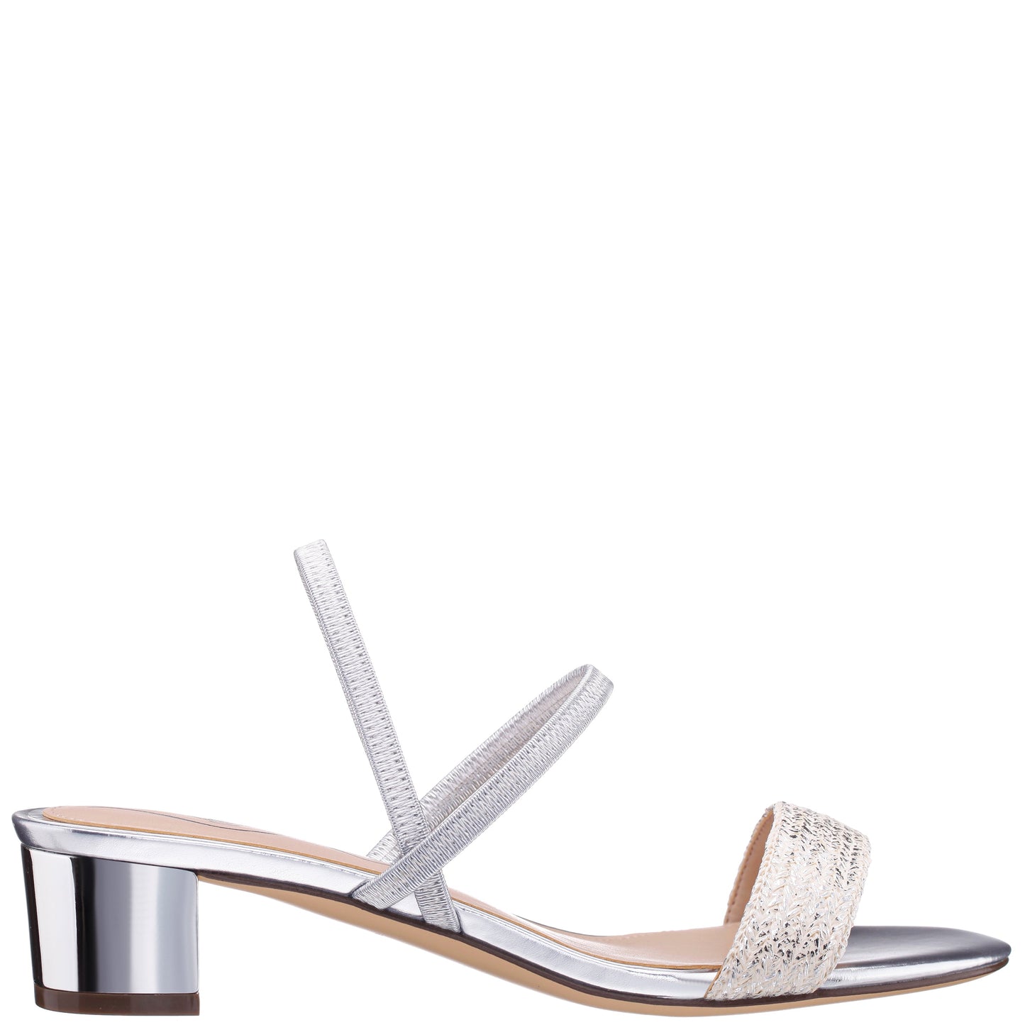 Gessica Silver Metallic Straw Block Heel Sandal | Nina Shoes