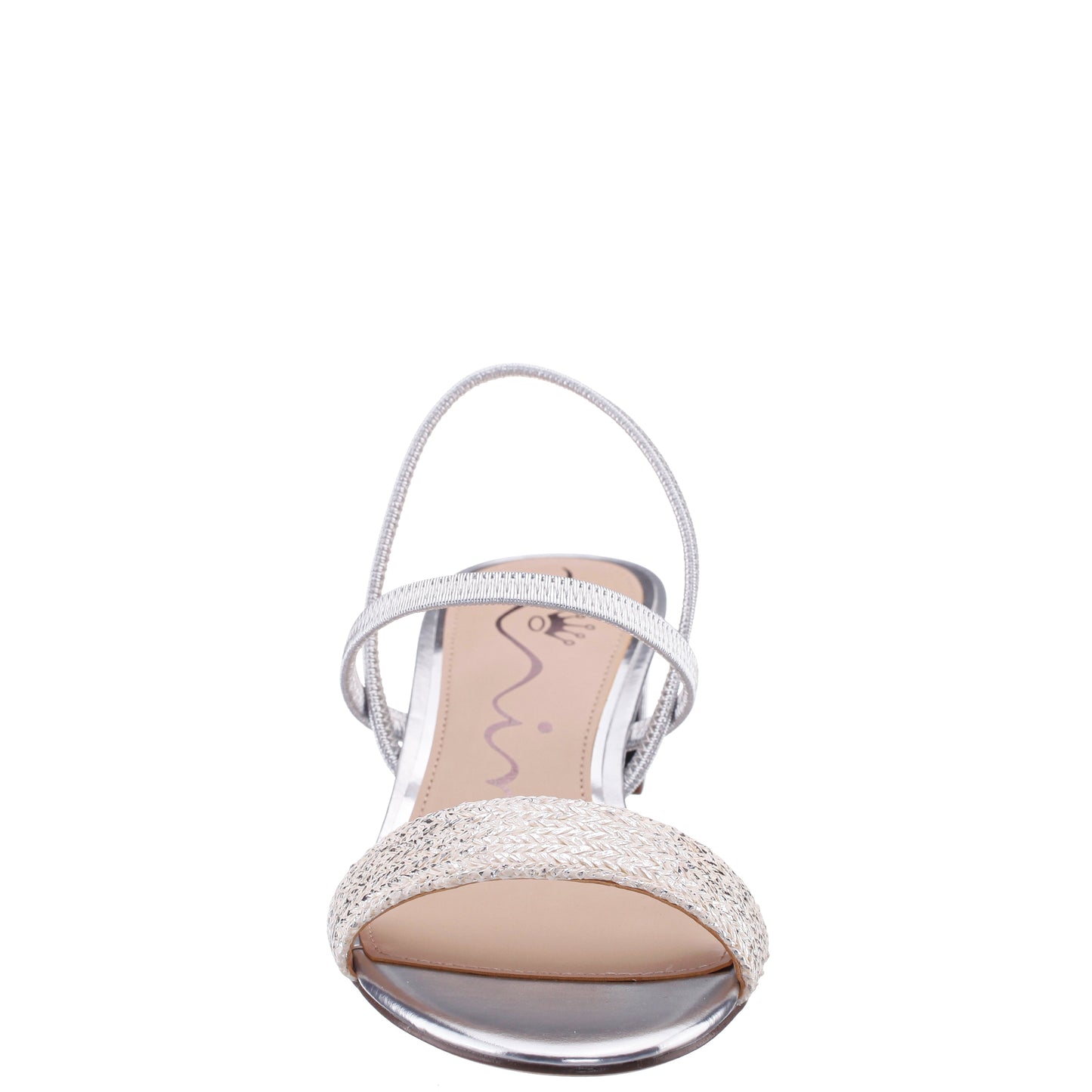 Gessica Silver Metallic Straw Block Heel Sandal | Nina Shoes