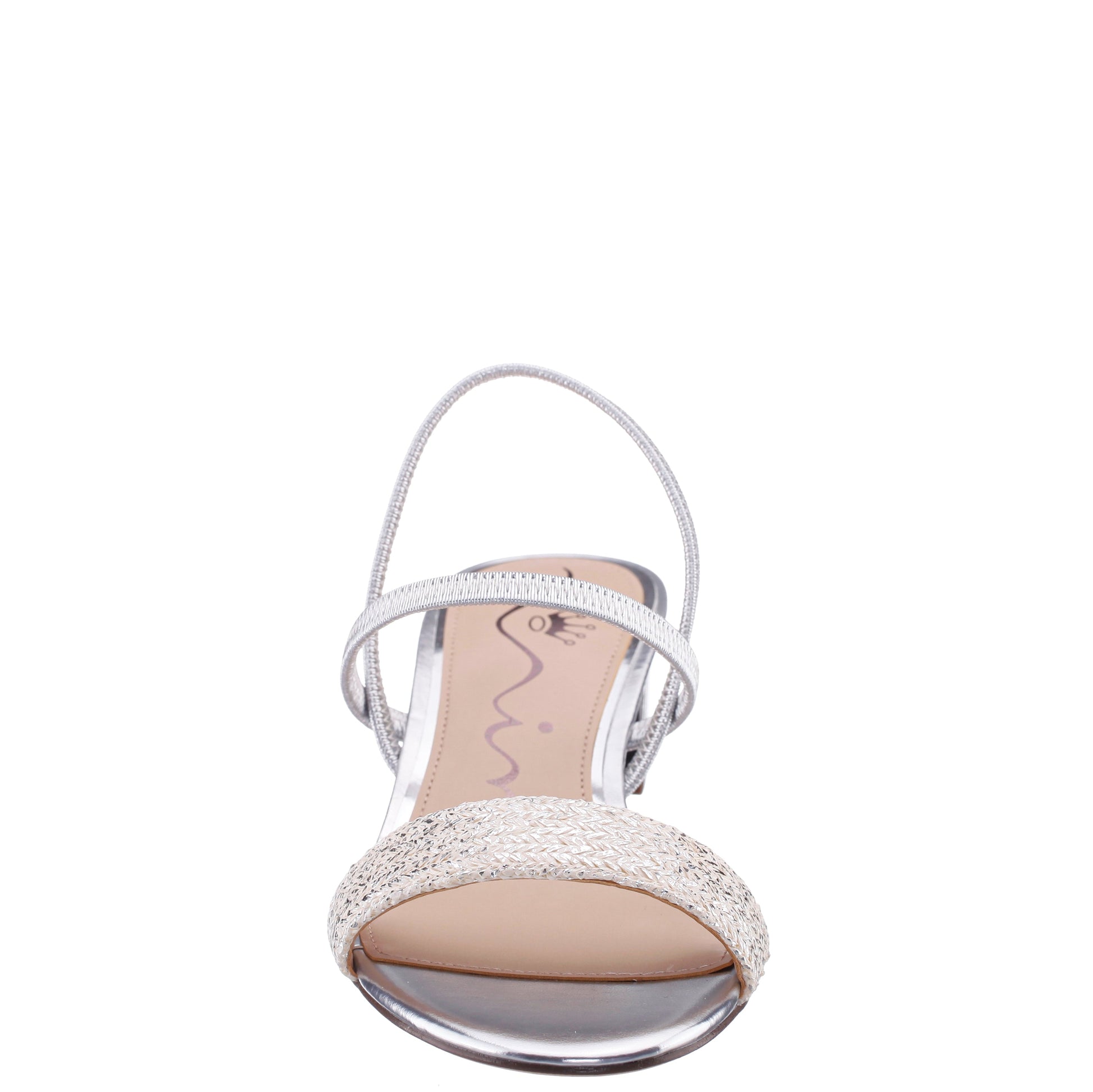 Gessica Silver Metallic Straw Block Heel Sandal | Nina Shoes