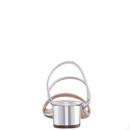 Gessica Silver Metallic Straw Block Heel Sandal | Nina Shoes