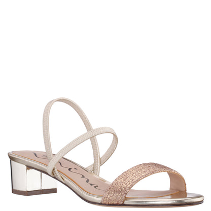 Gessica Gold Metallic Straw Block Heel Sandal | Nina Shoes
