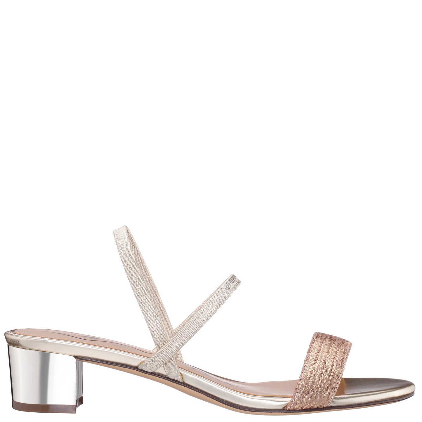 Gessica Gold Metallic Straw Block Heel Sandal | Nina Shoes