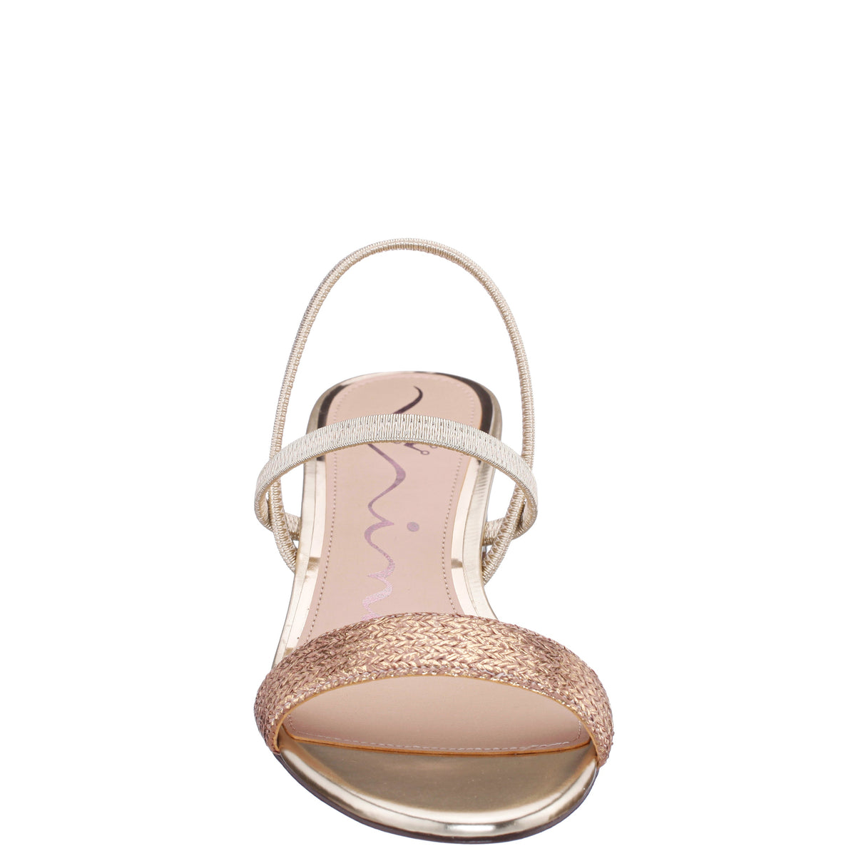 Gessica Gold Metallic Straw Block Heel Sandal | Nina Shoes
