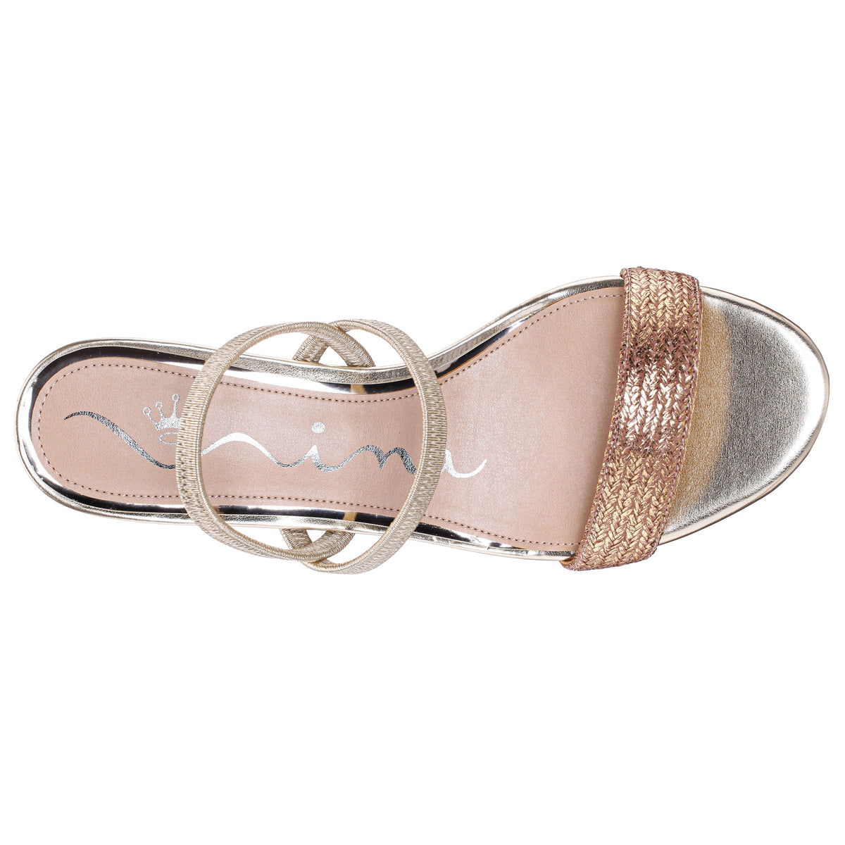 Gessica Gold Metallic Straw Block Heel Sandal | Nina Shoes
