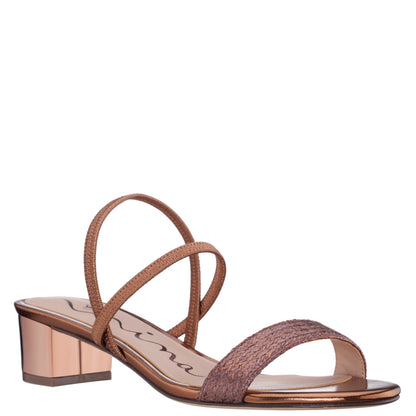 Gessica Brown Metallic Straw Block Heel Sandal | Nina Shoes