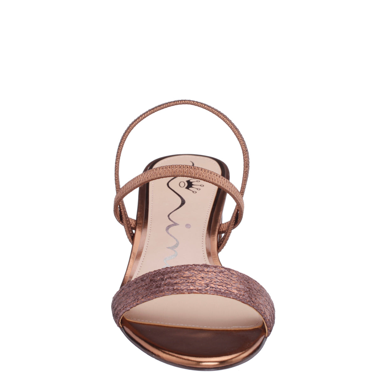 Gessica Brown Metallic Straw Block Heel Sandal | Nina Shoes
