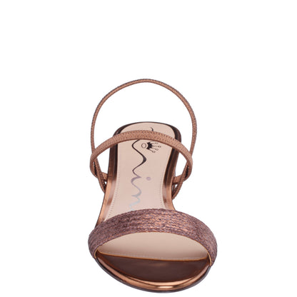 Gessica Brown Metallic Straw Block Heel Sandal | Nina Shoes