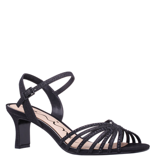 Bryna Black Ankle Strap Mid-Heel Sandals | Nina Shoes