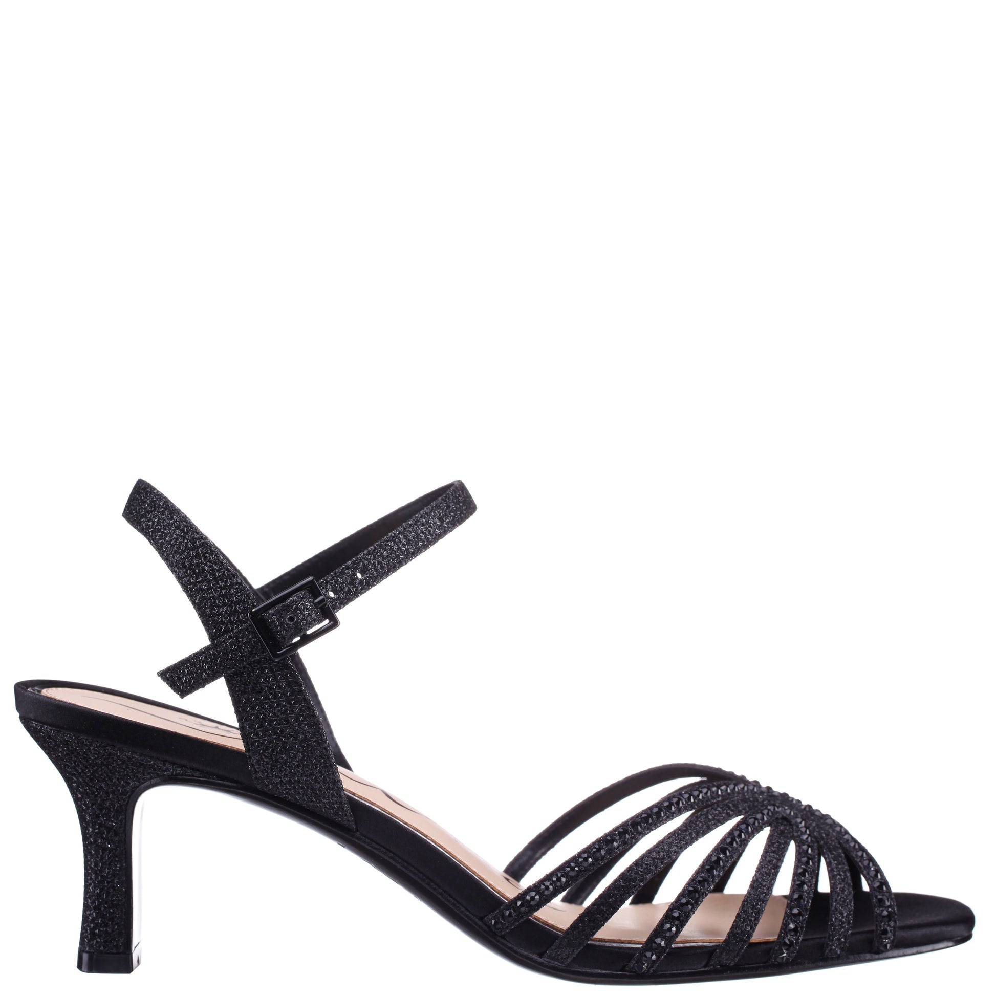 Bryna Black Ankle Strap Mid-Heel Sandals | Nina Shoes