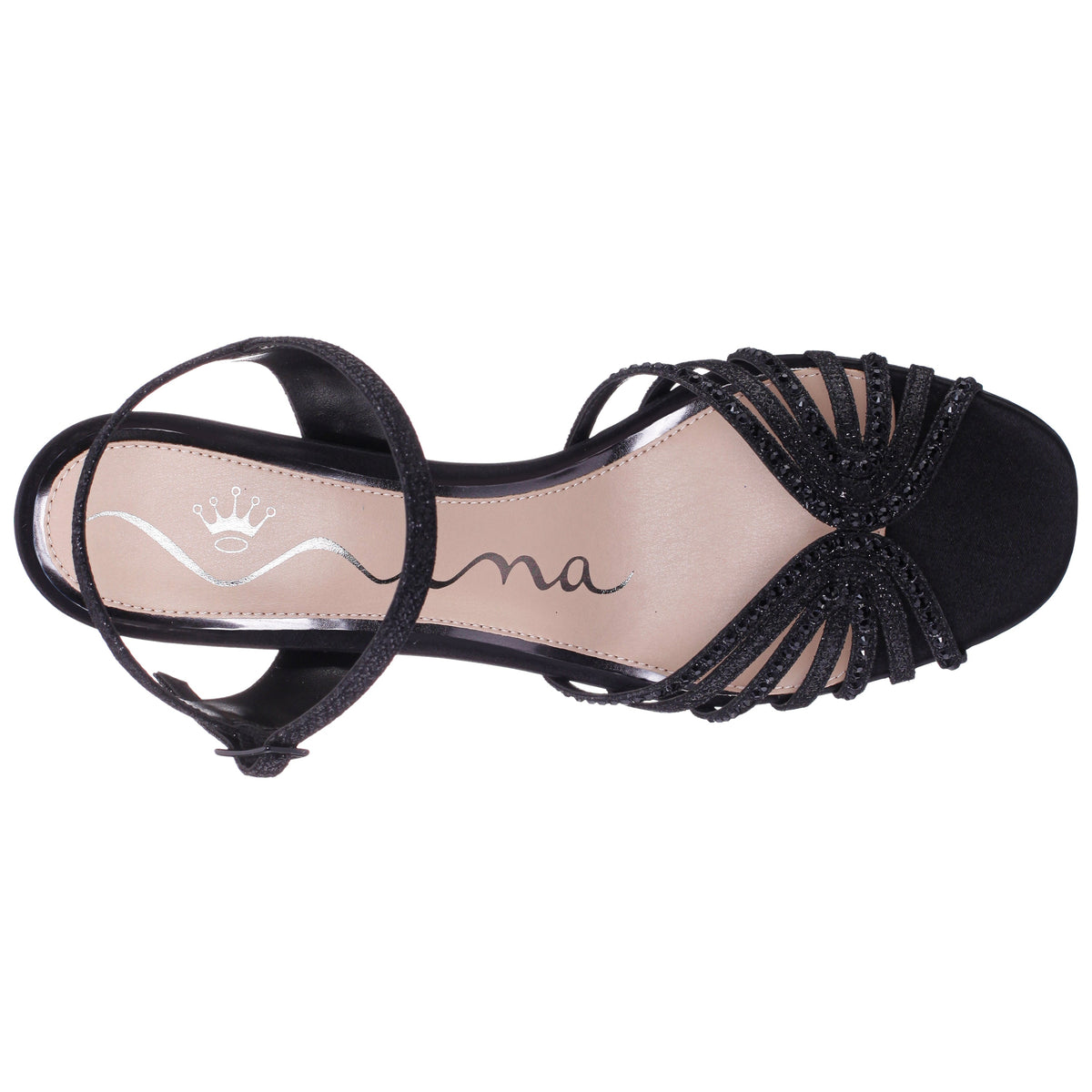 Bryna Black Ankle Strap Mid-Heel Sandals | Nina Shoes