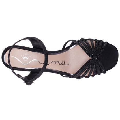 Bryna Black Ankle Strap Mid-Heel Sandals | Nina Shoes