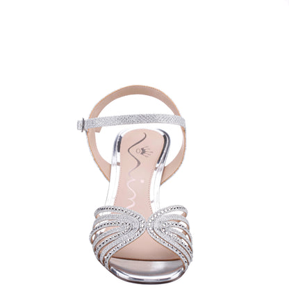 Bryna Silver Ankle Strap Mid-Heel Sandals | Nina Shoes