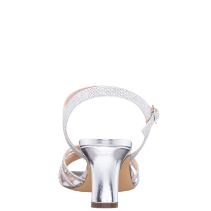 Bryna Silver Ankle Strap Mid-Heel Sandals | Nina Shoes