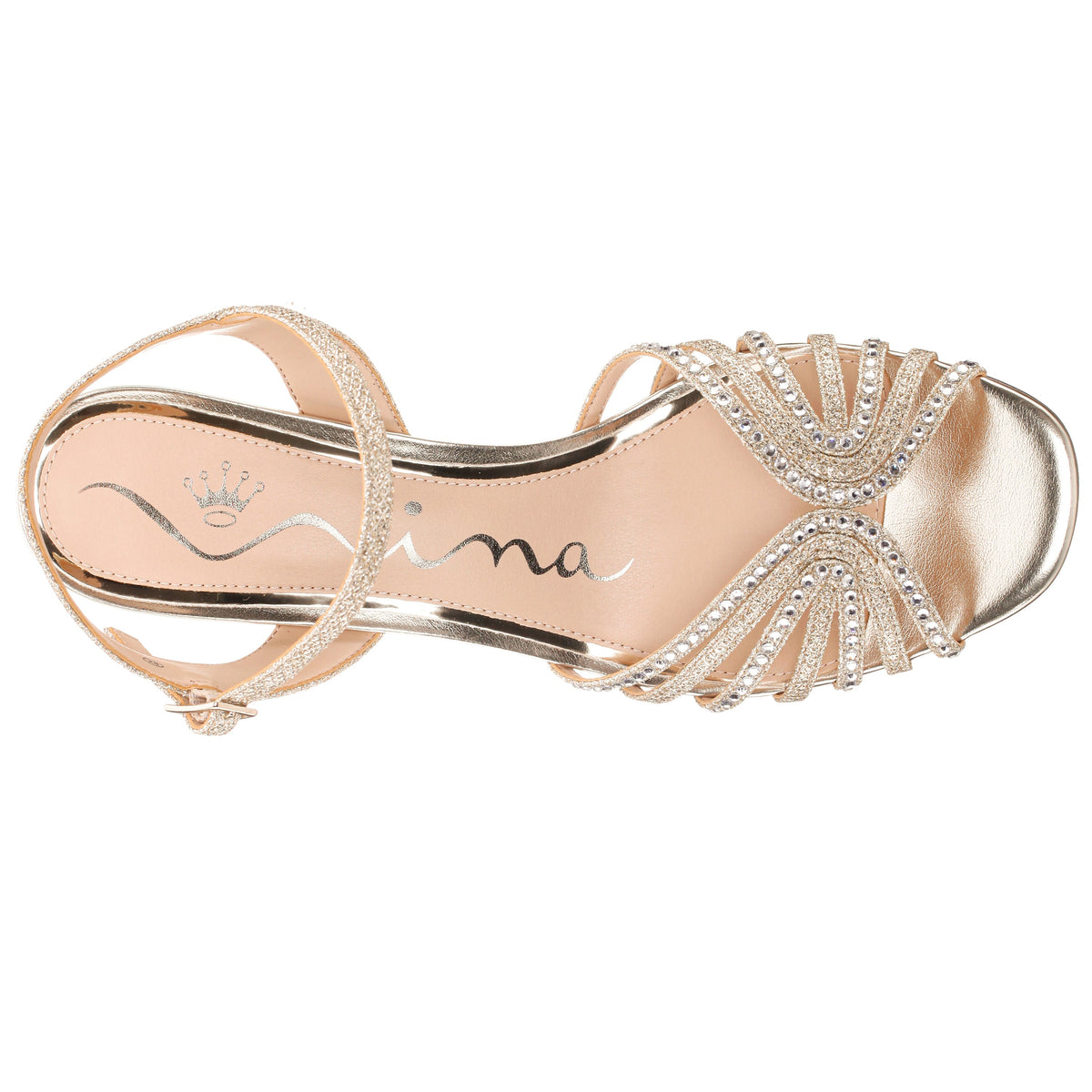 Bryna Soft Platino Ankle Strap Mid-Heel Sandals | Nina Shoes