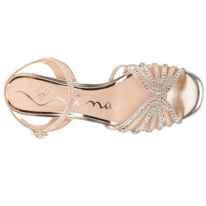 Bryna Soft Platino Ankle Strap Mid-Heel Sandals | Nina Shoes