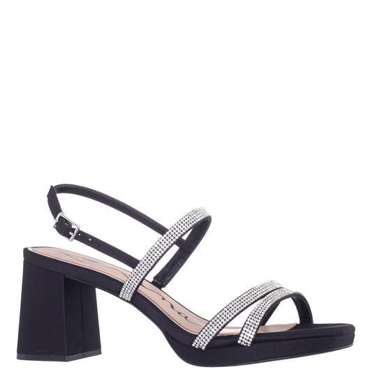 Berna Black Satin Block-Heel Platform Sandals | Nina Shoes
